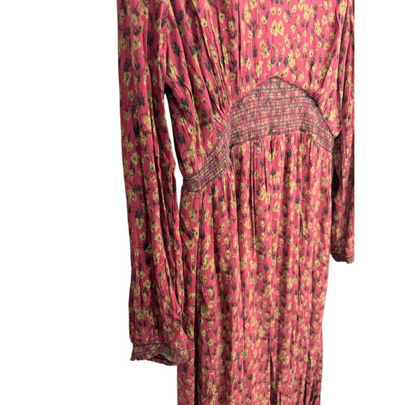 Garnet Hill V Neck Long Sleeve Floral Boho Maxi Dress Red/Pink Size 14 - Picture 3 of 5